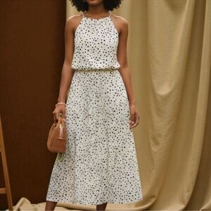 Lascana high neck maxi white black polka dot maxi dress size 38 / 6 NEW NWT